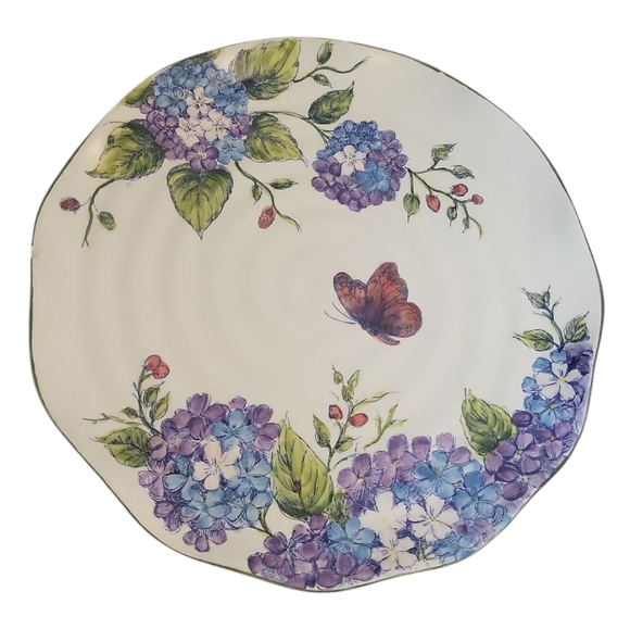 Shabby Chic Hydrangea Dinner Plate Heavyweight Melamine Purple Butterfly - Picture 1 of 2